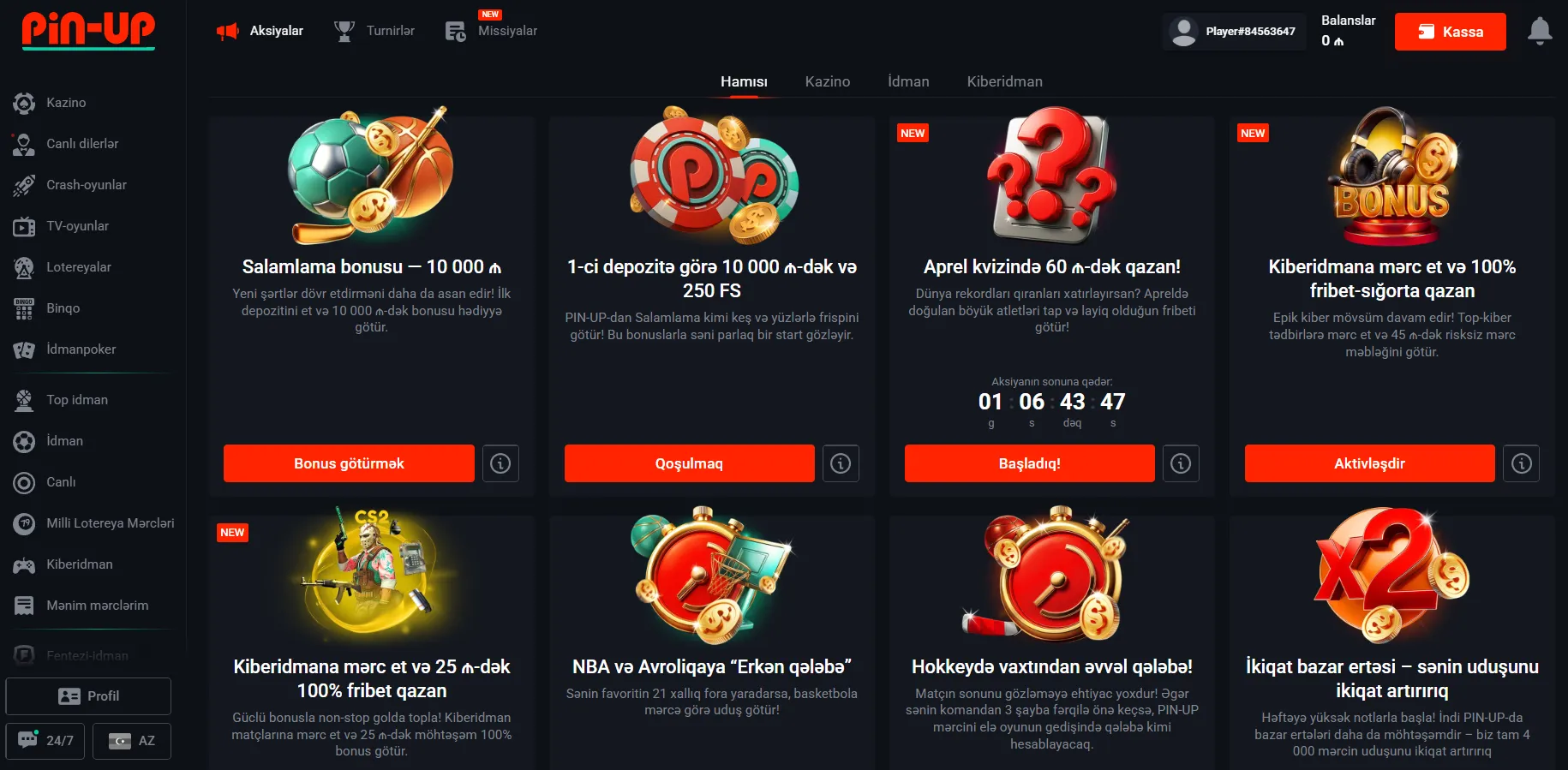 Pin Up Casino bonusları — girişdən sonra oyunçu nə alır